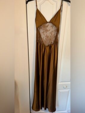 PrettyLittleThing Copper Lace Satin Slip tie back dress